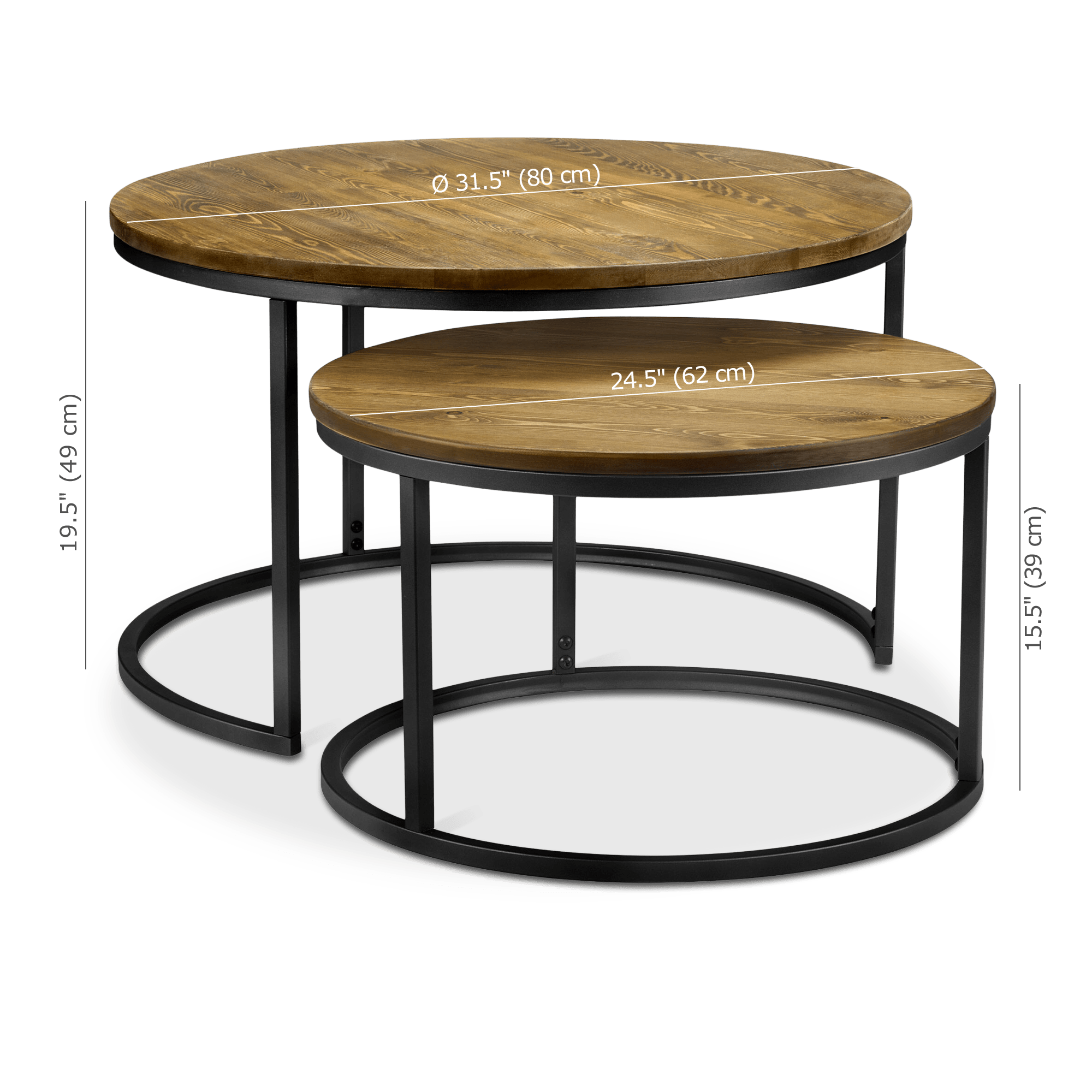 Ensemble de 2 tables basses en pin avec pieds en métal