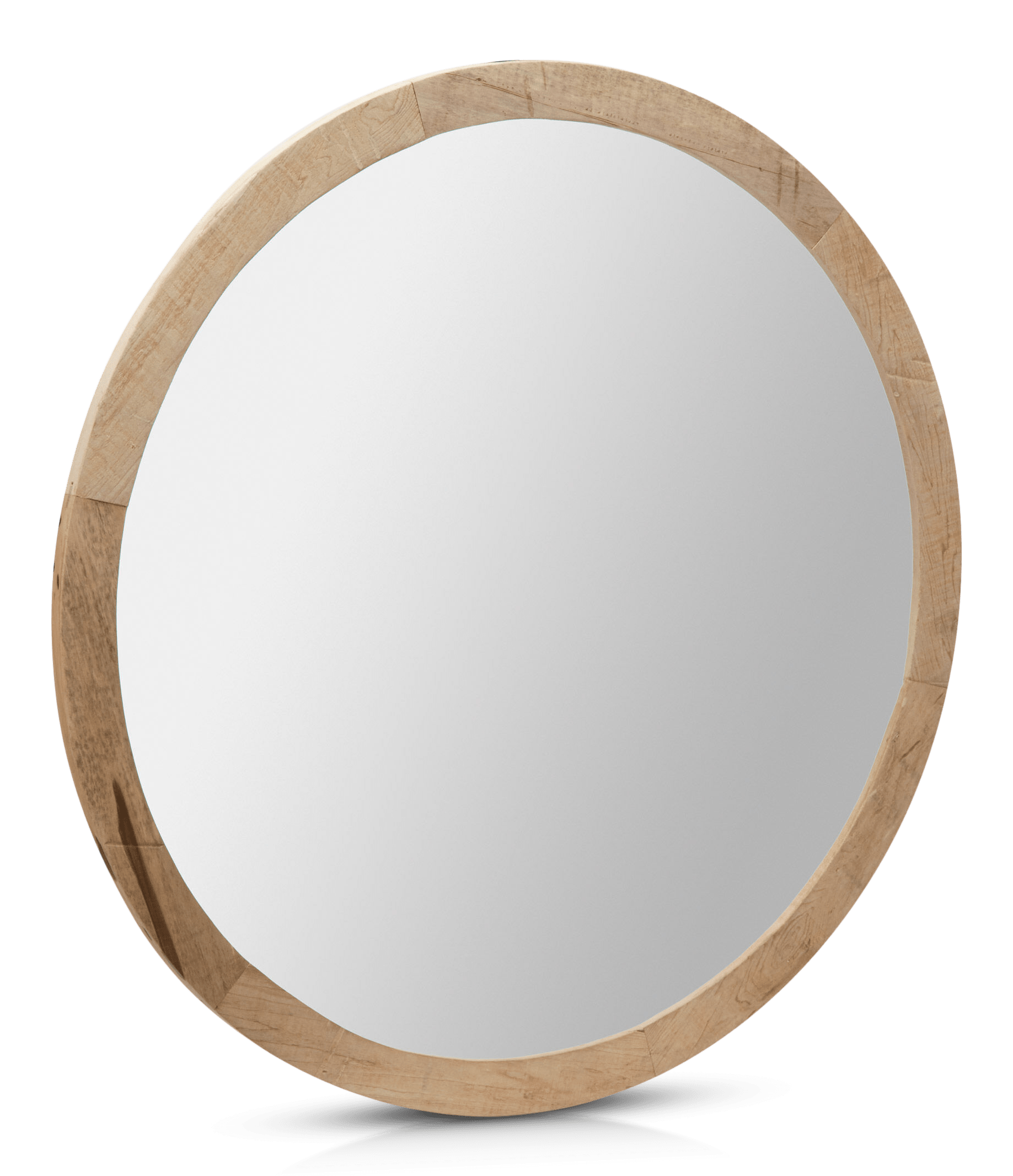 Miroir rond avec cadre en bois de grange