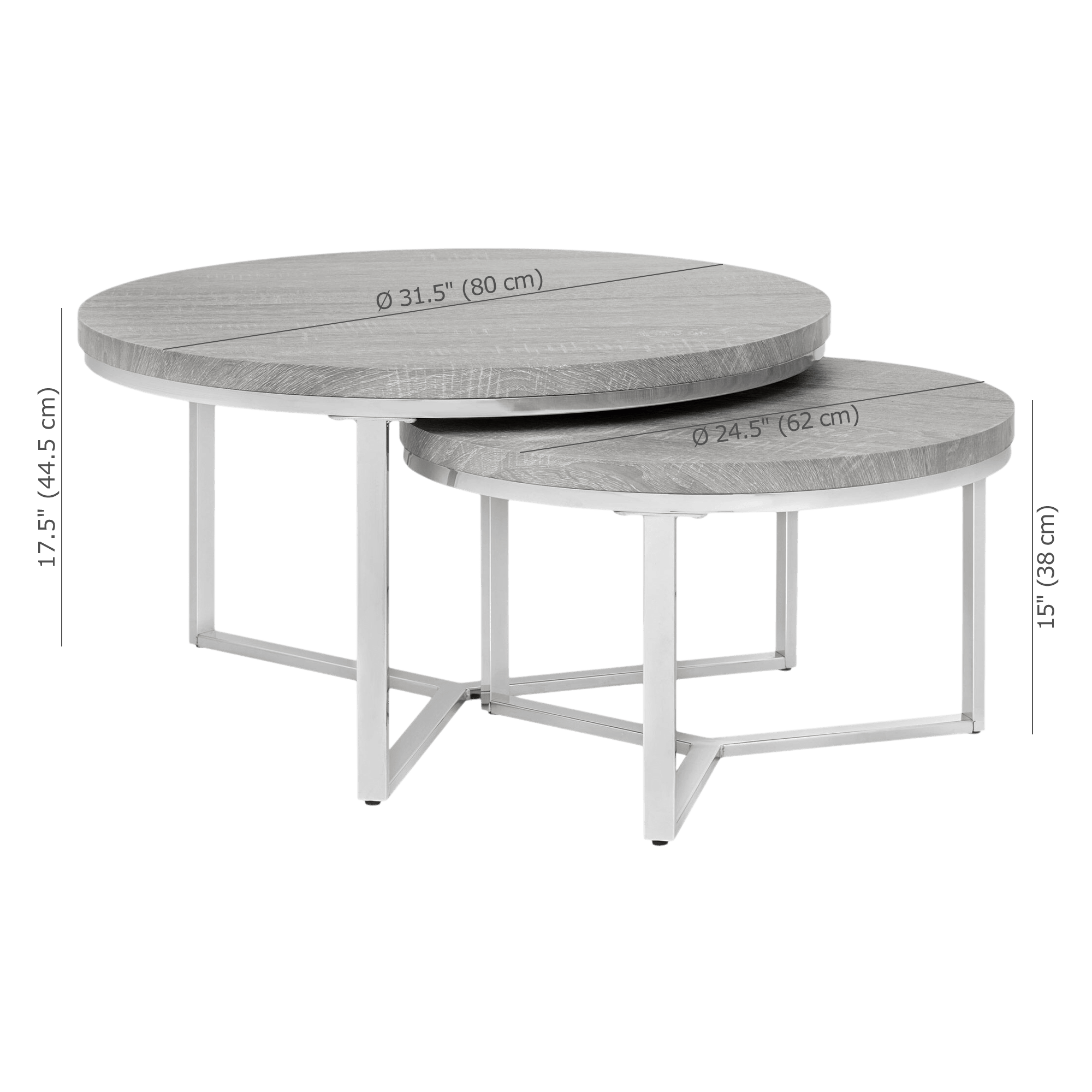 Set of 2 Veneer Coffee Tables with Chrome Legs