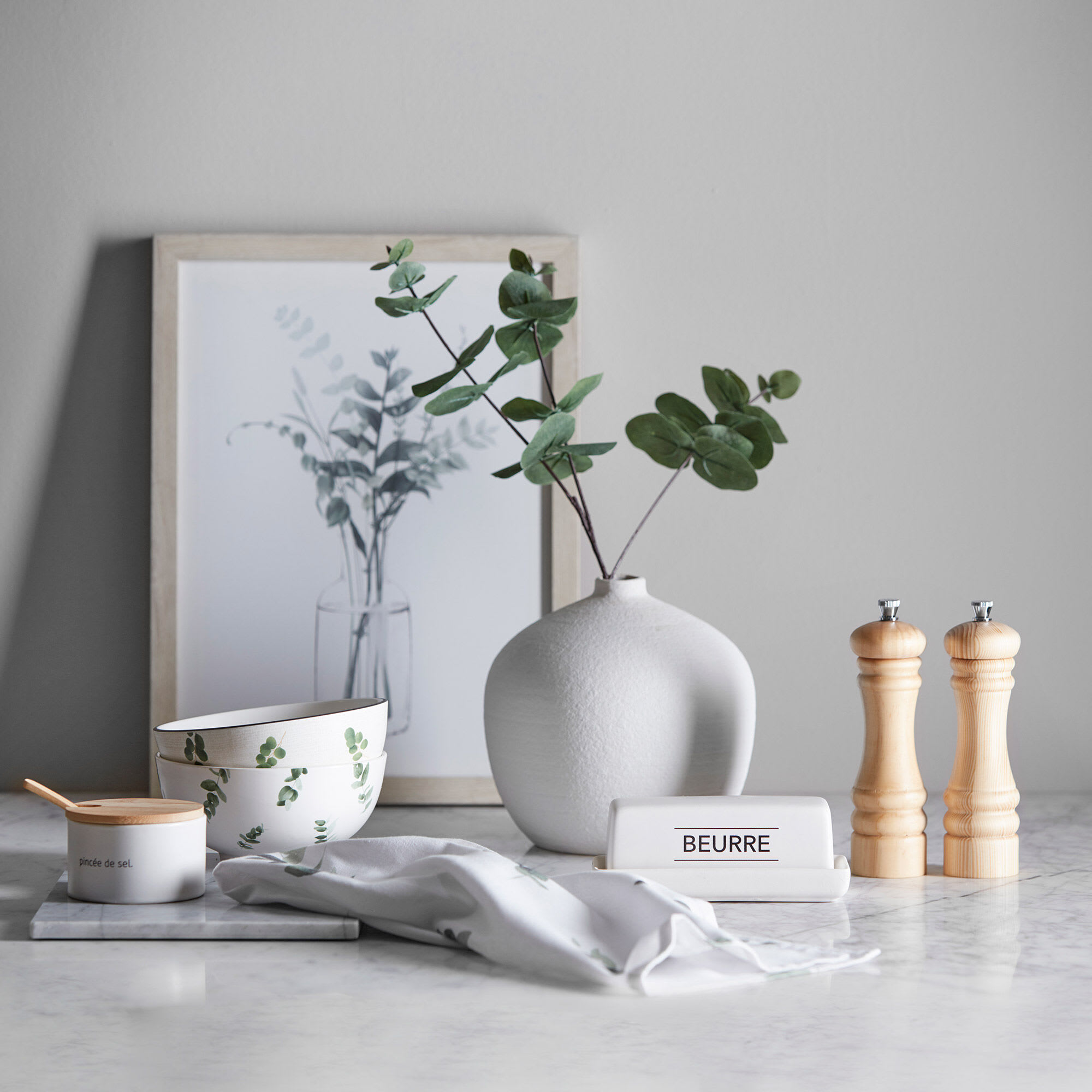 Cadre imprimé eucalyptus dans vase