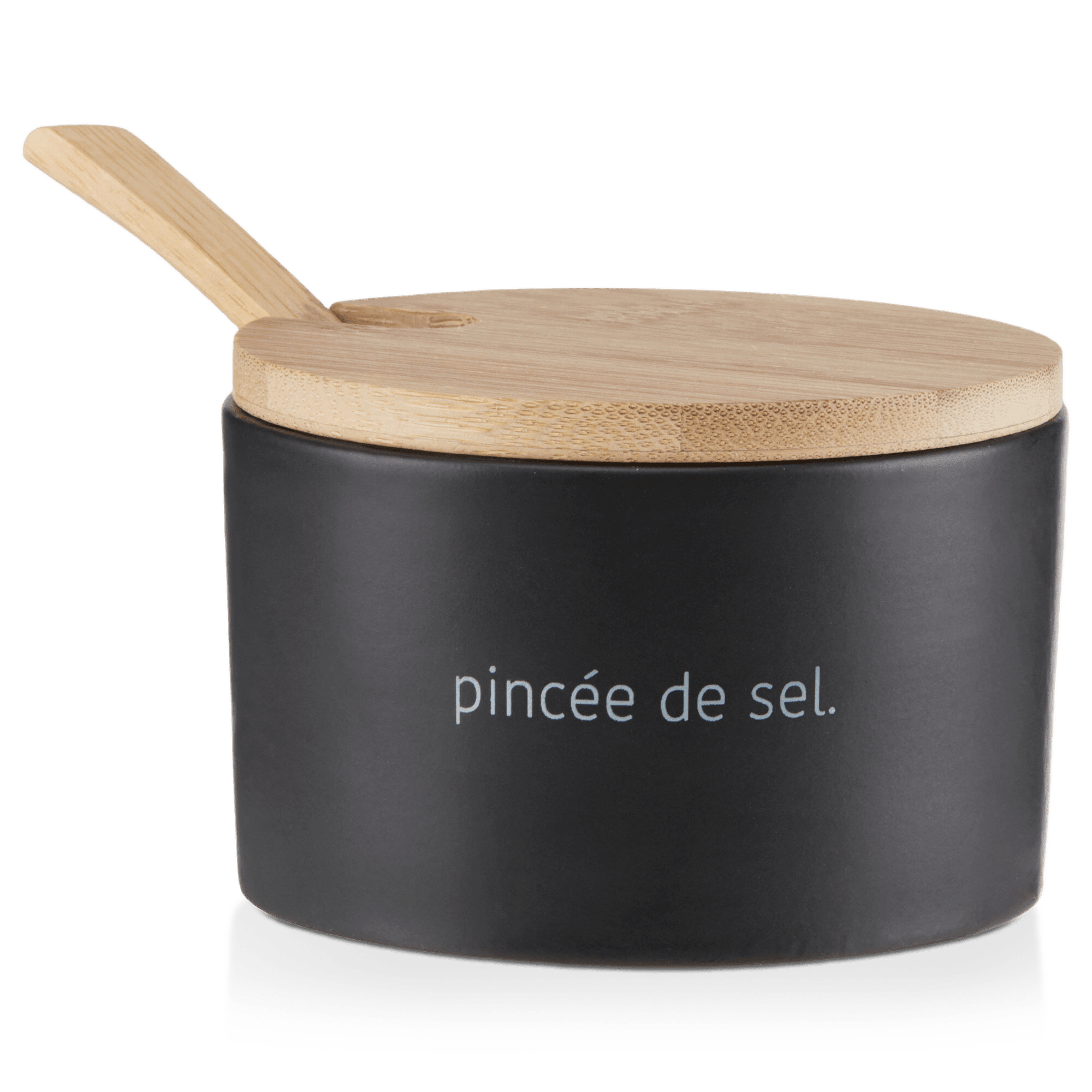 Pot à sel en céramique avec couvercle et cuillère en bambou