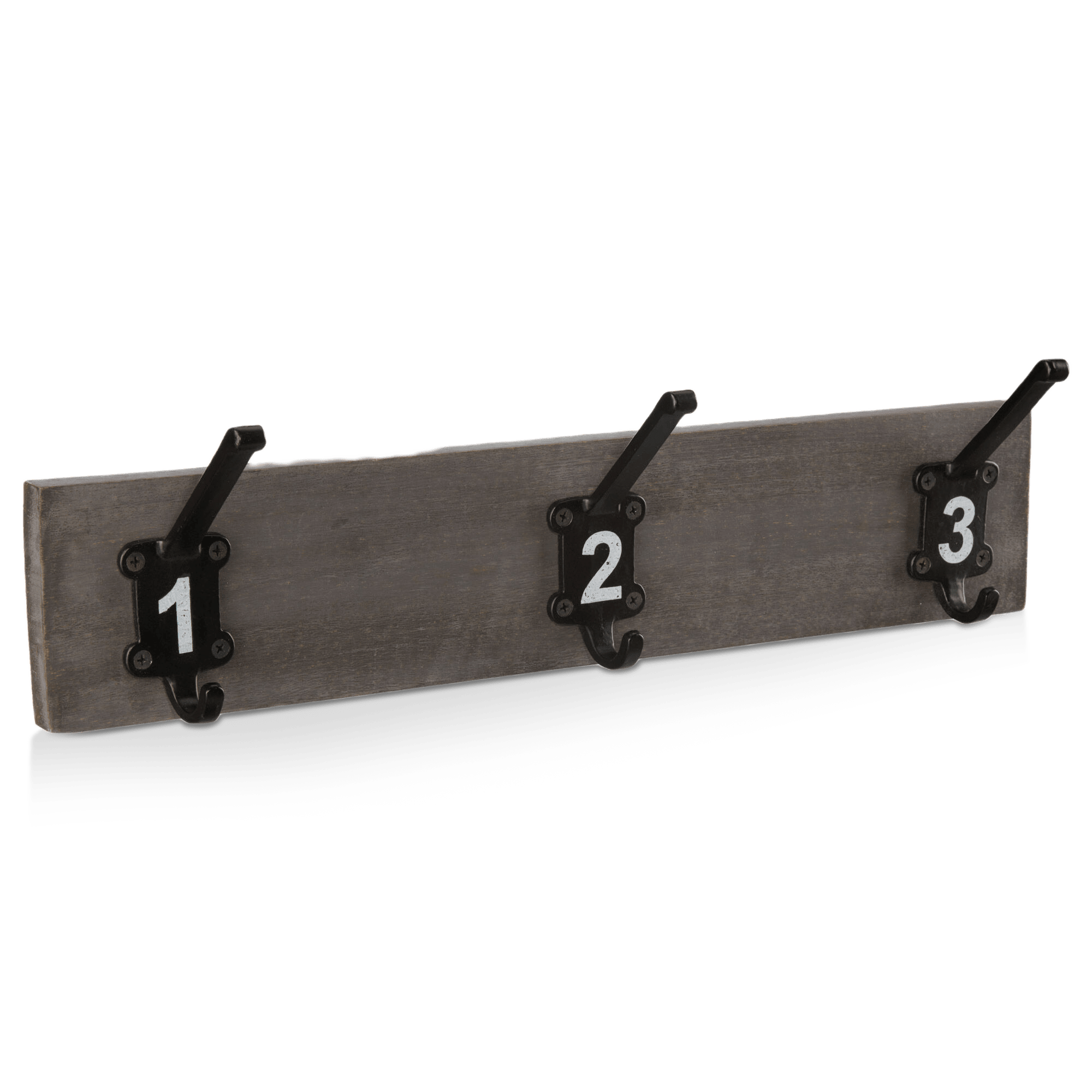 Set of 3 Numbered Hooks on Wood Plank