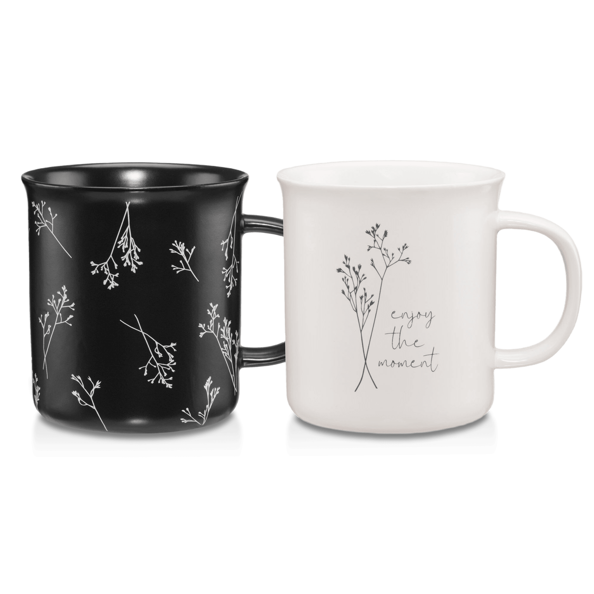 Set of 2 Mugs with Flowers and Writing