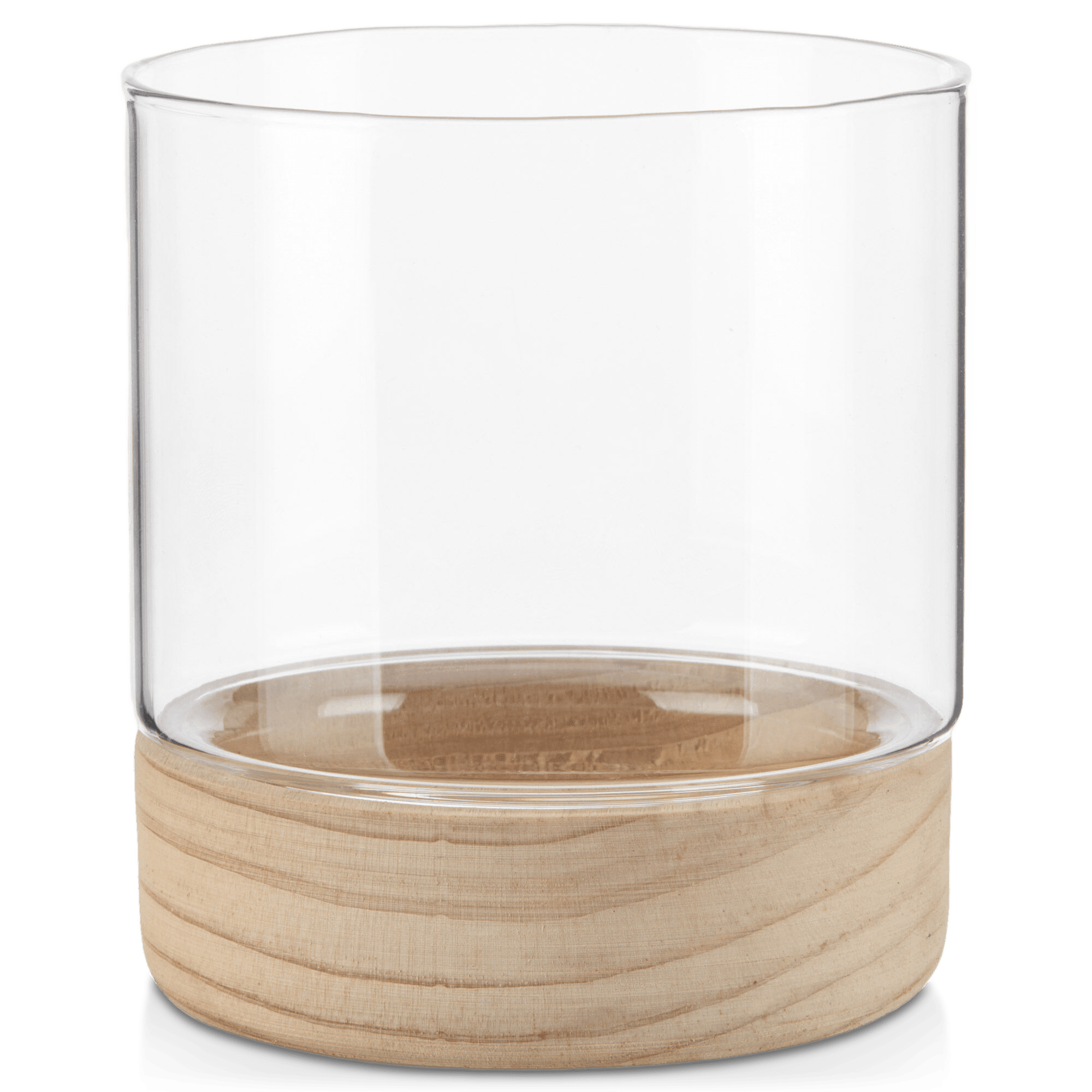 Natural Wood and Glass Candle Holder