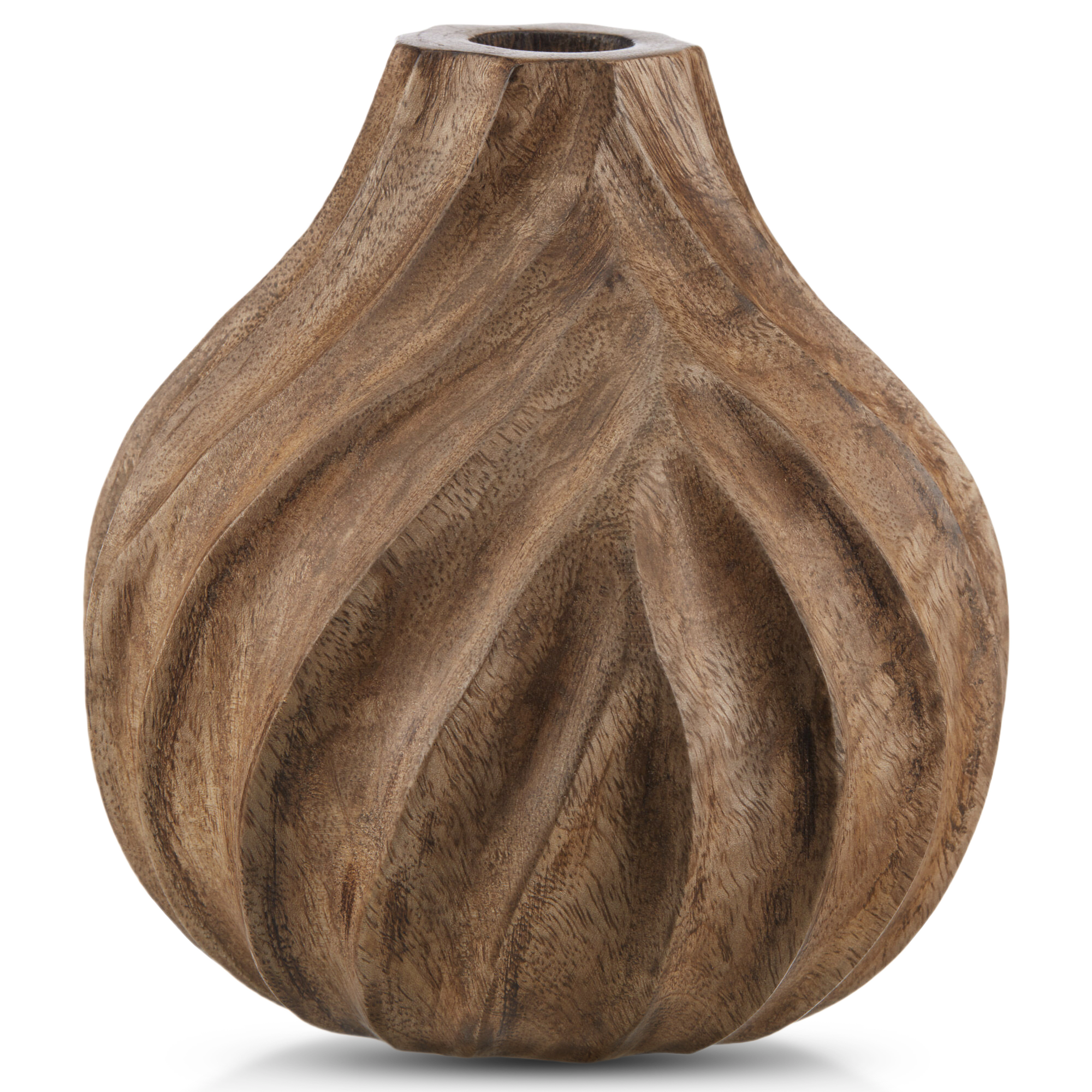 Carved Brown Wood Bud Vase