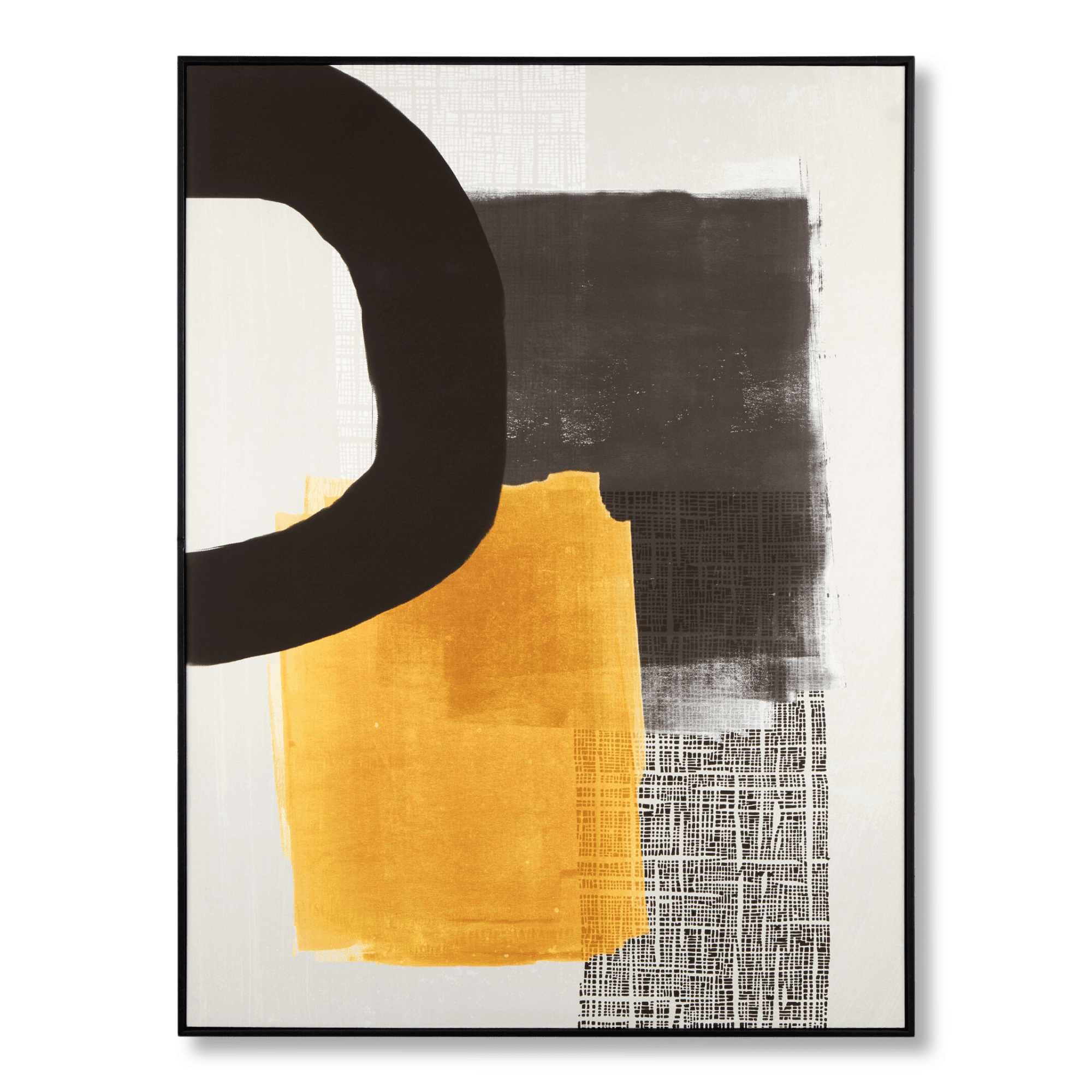 Tableau encadré abstrait noir et jaune
