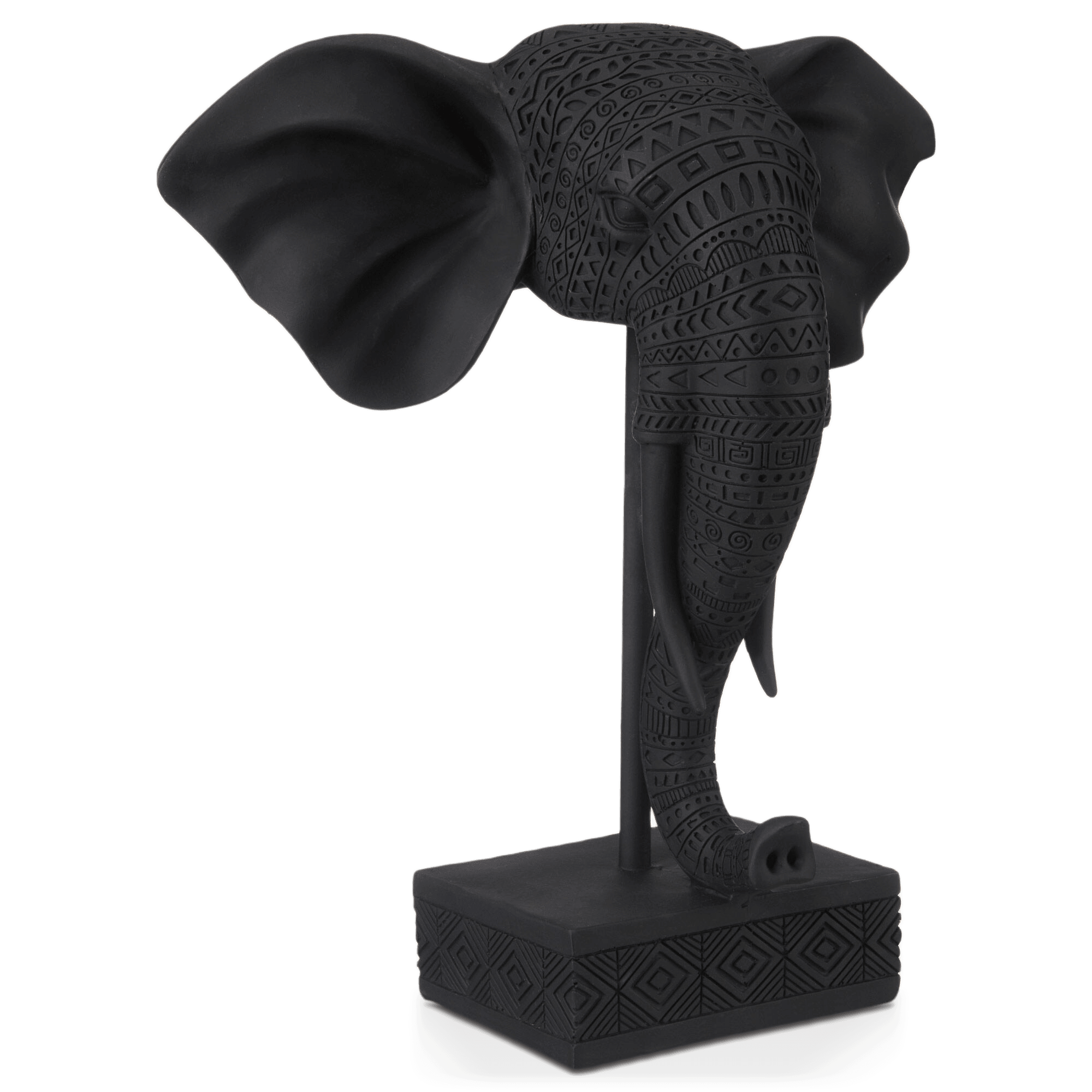 Éléphant en résine noire sur pied