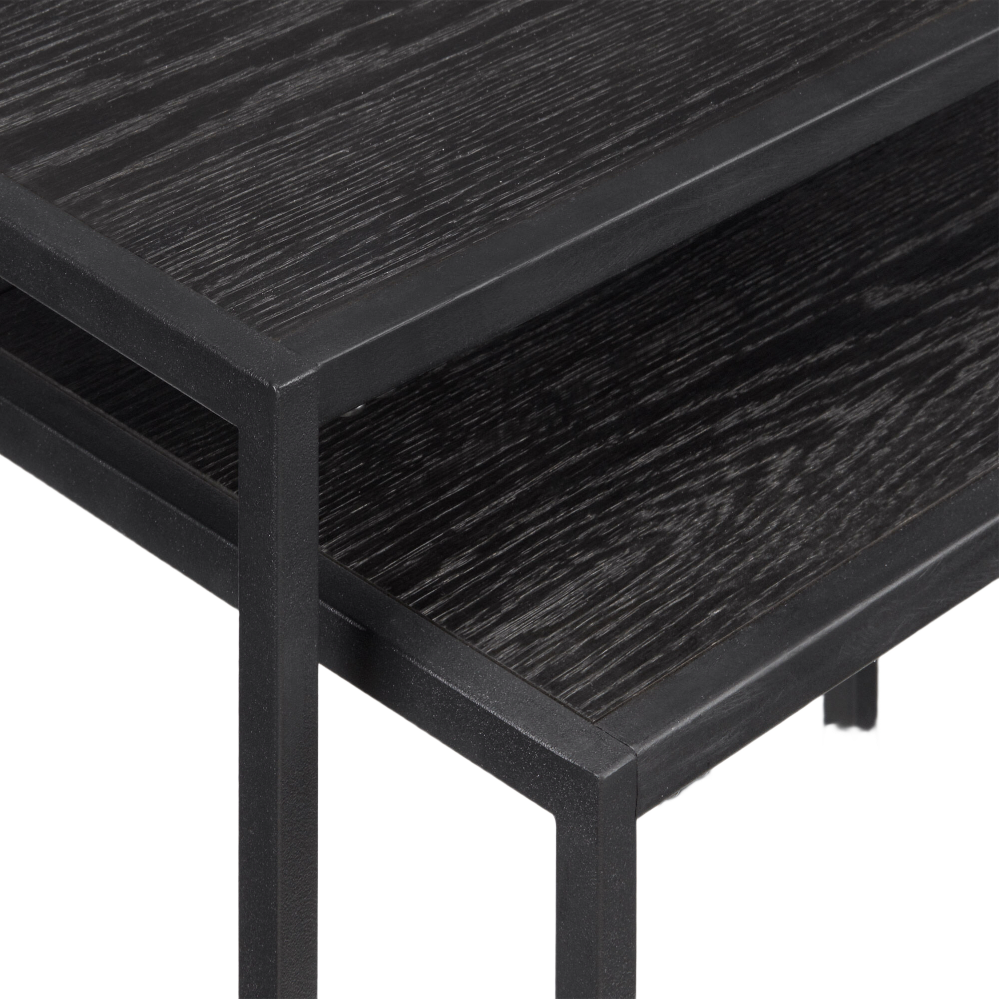 Set of 2 Black Wood & Metal Side Tables