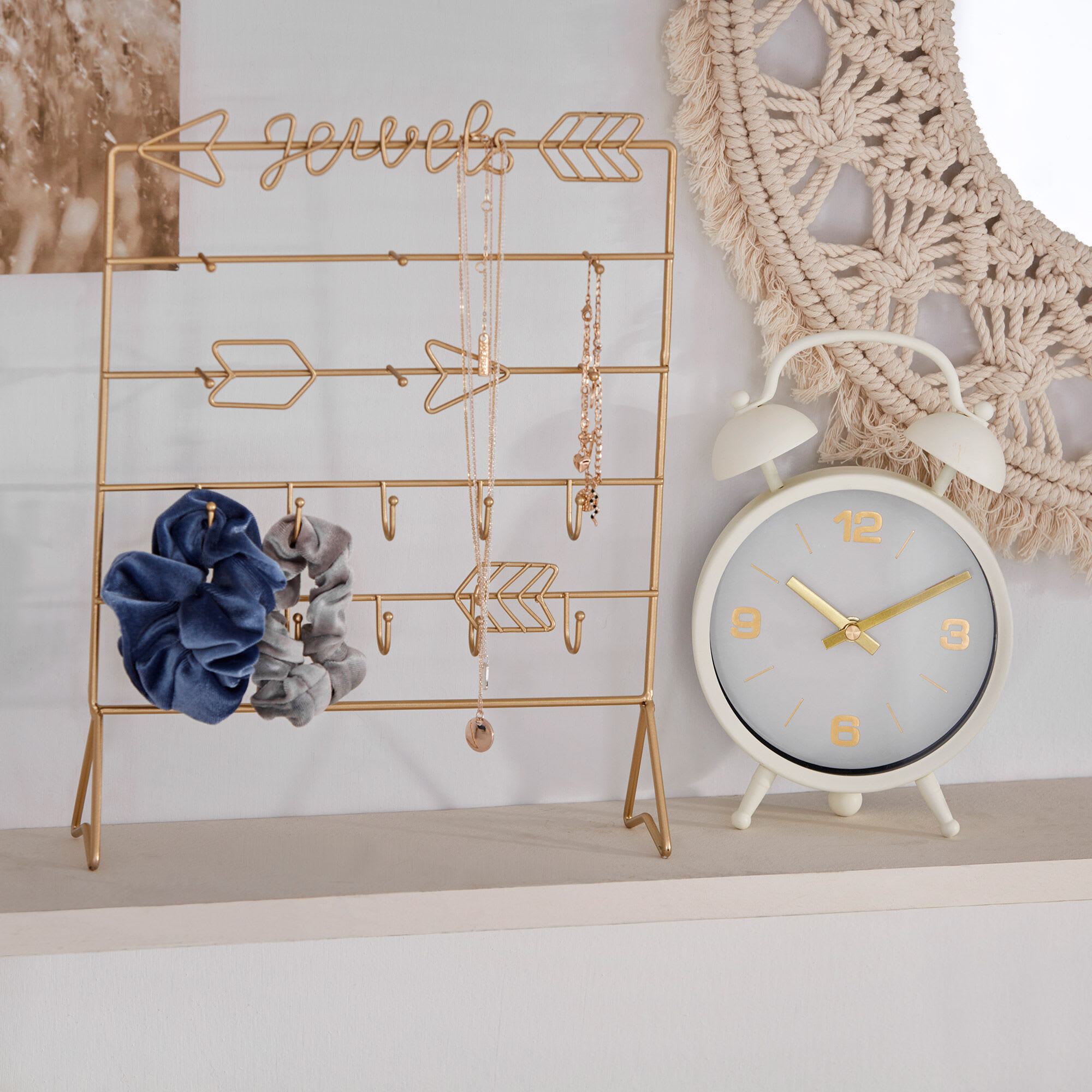Horloge de table en métal blanc et doré