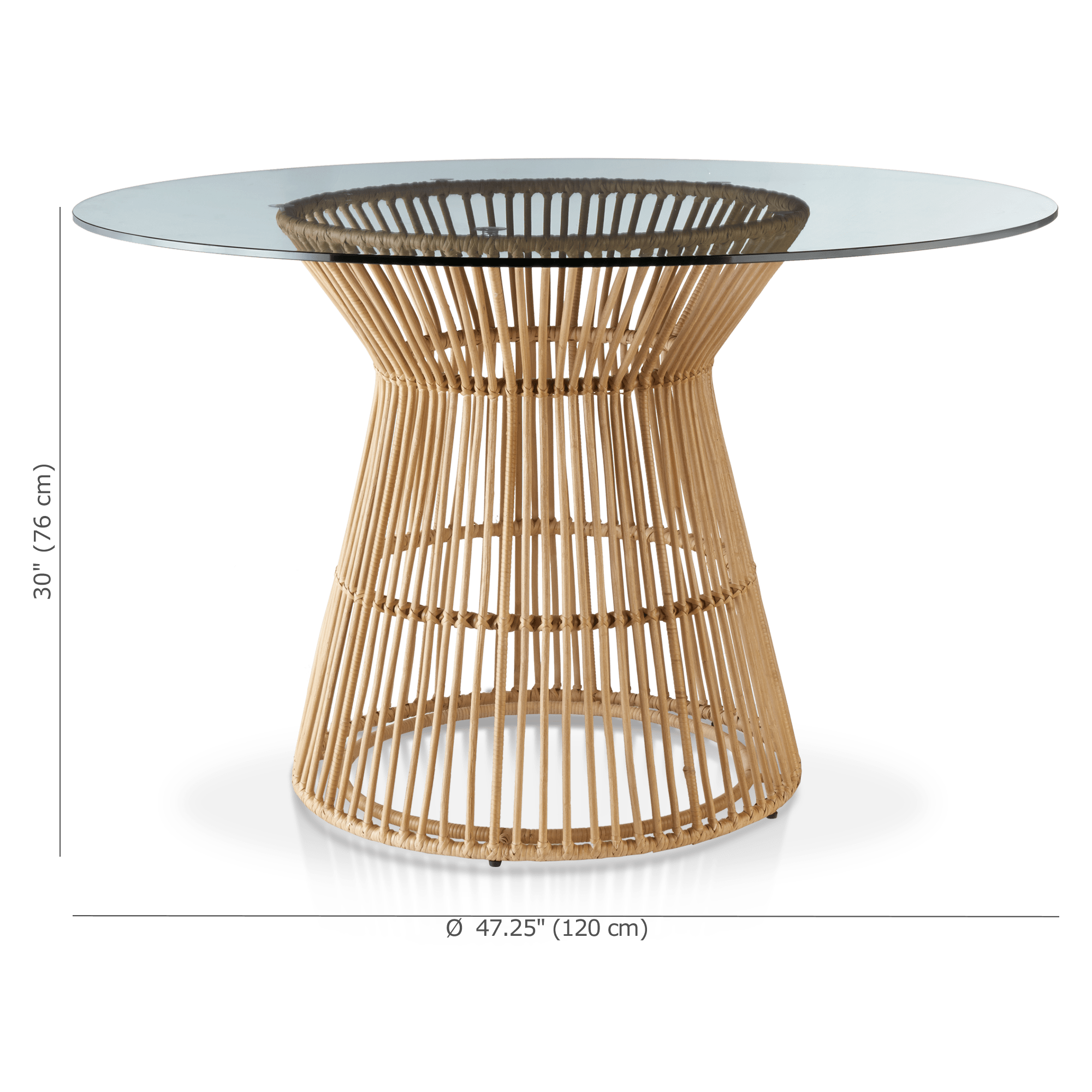 Round Glass and Rattan Dining Table