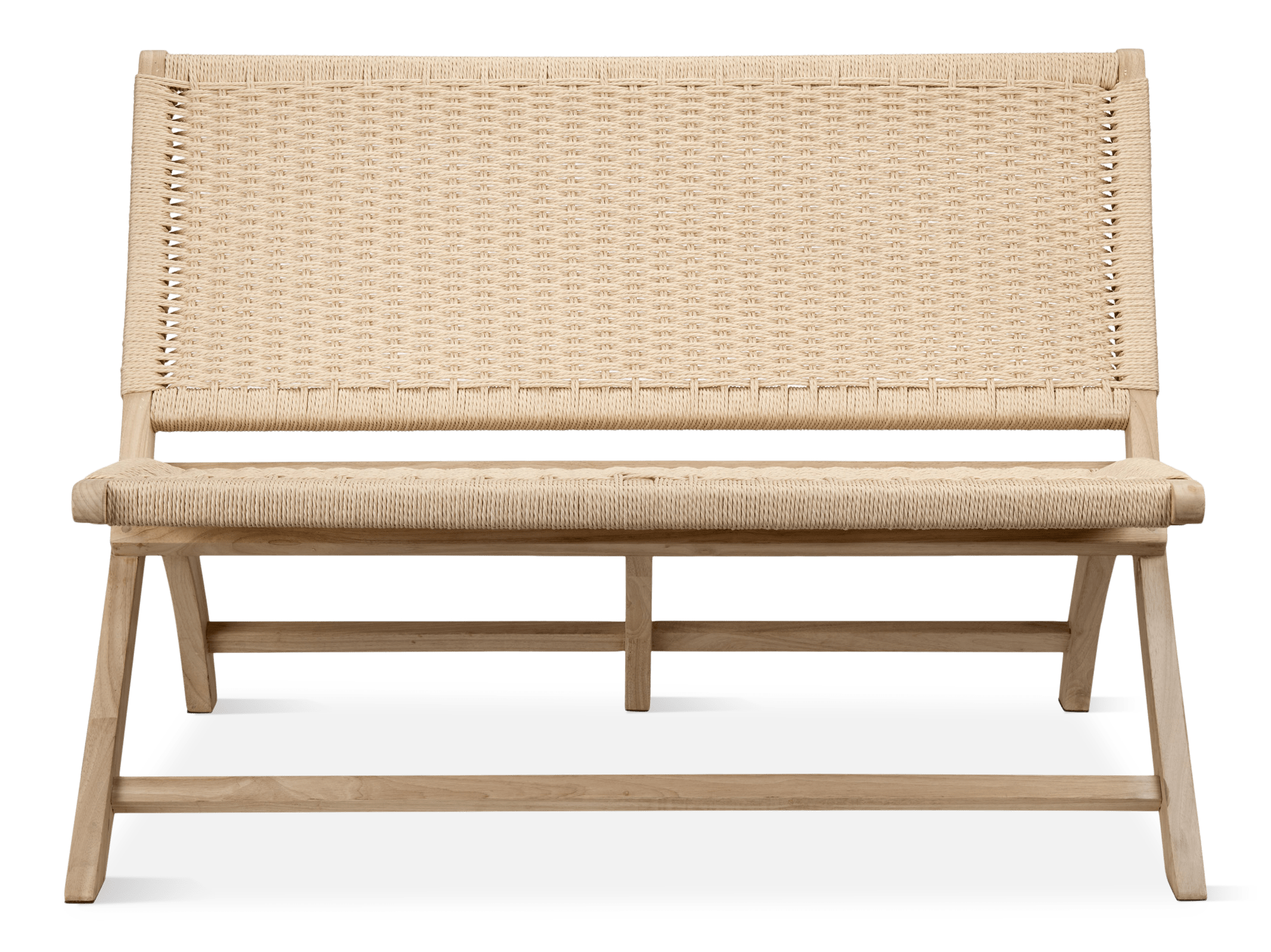 Natural Wood & Woven Rope Folding Bench