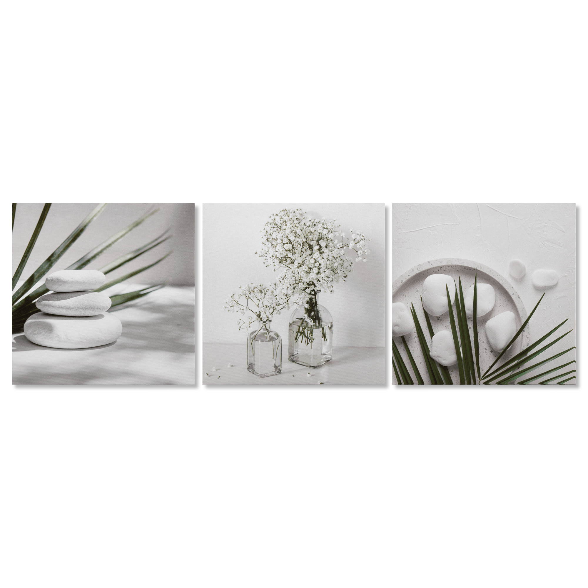 3-Piece White and Green Bathroom Wall Art