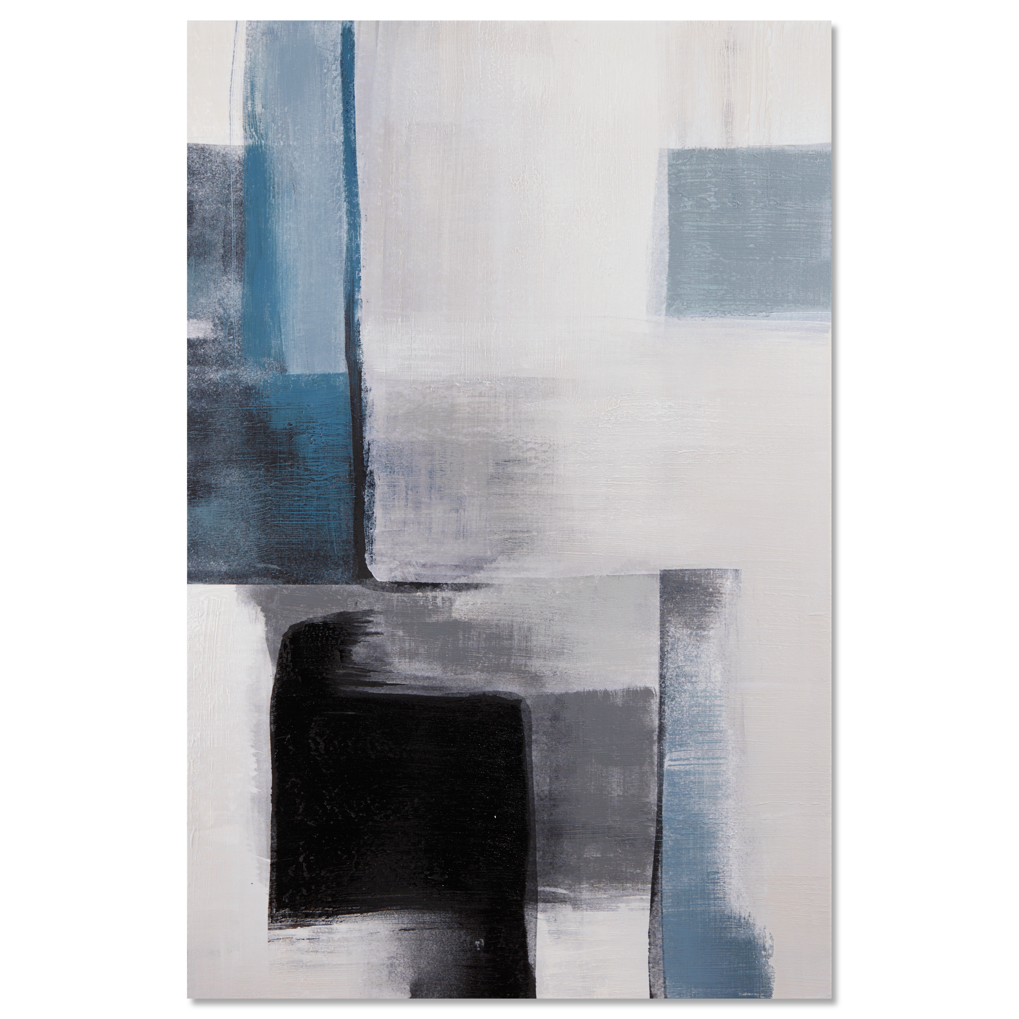 Gel-Embellished Abstract White and Blue Canvas