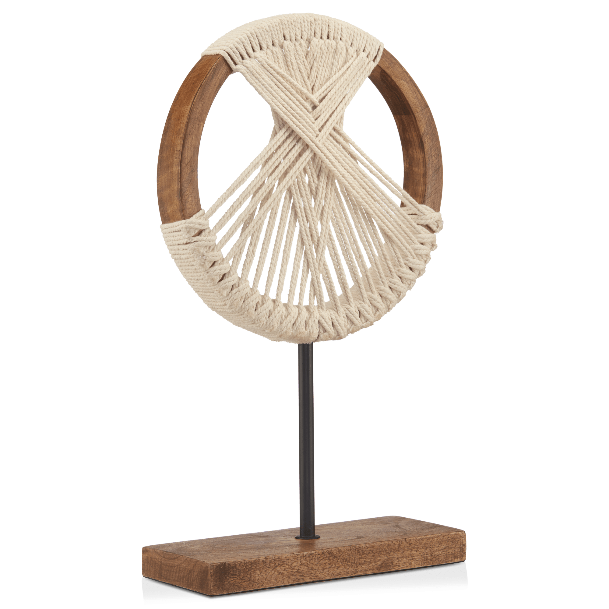 Decorative Mango Wood and Rope Circle on Stand