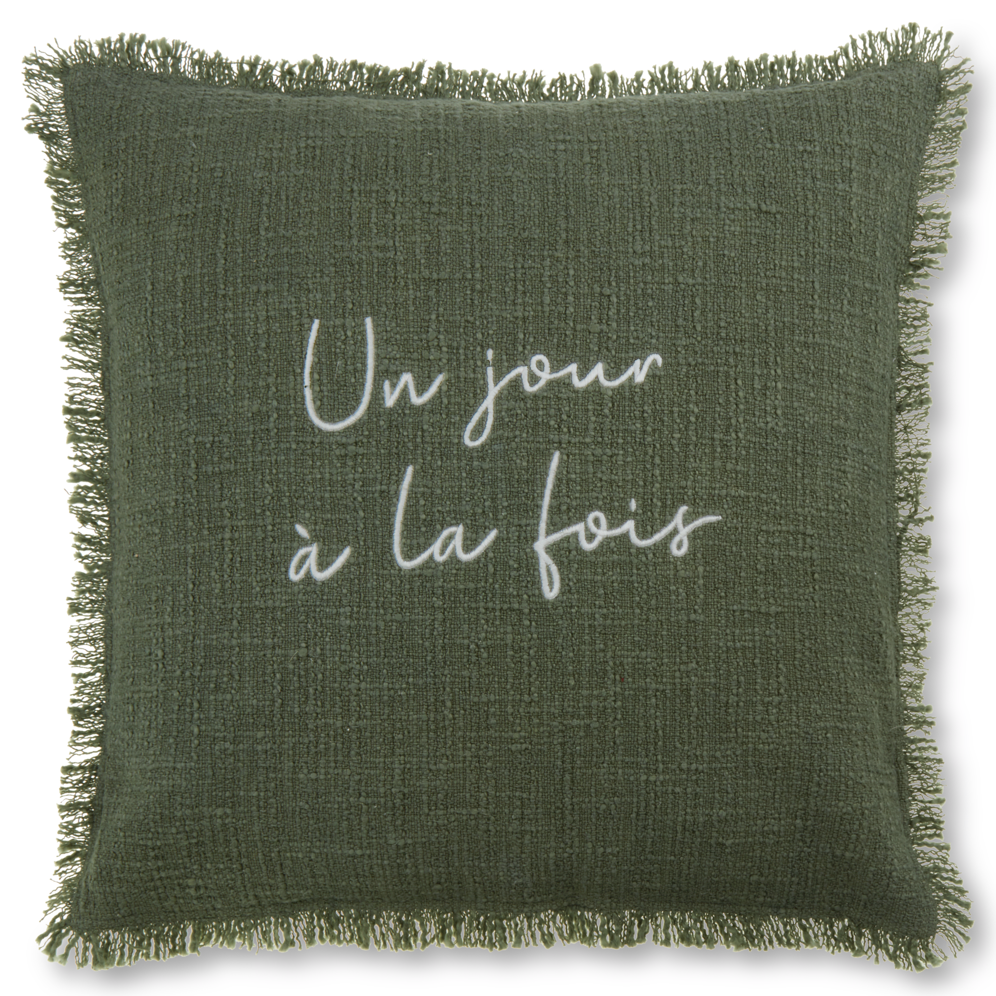 Mohira Inspiring Embroidery and Fringe Sage Throw Pillow Cover 
