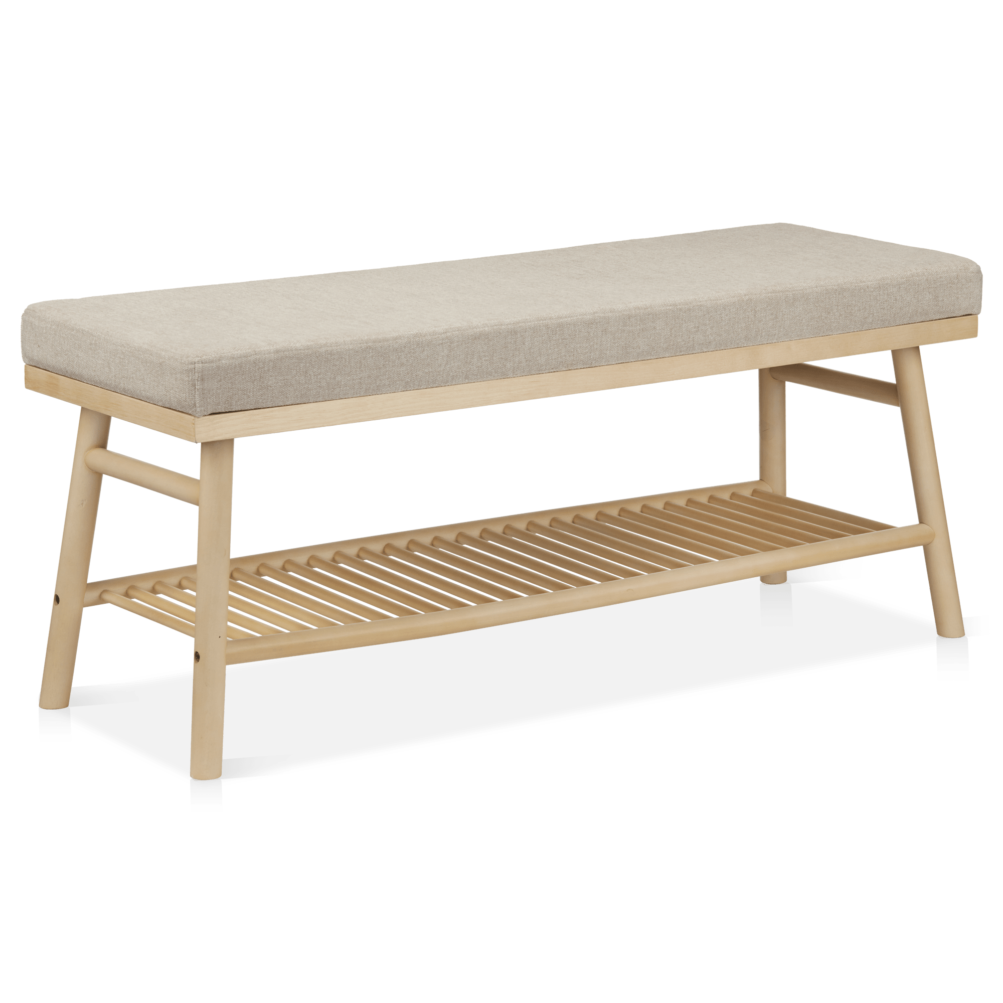 Fabric and Natural Wood Bench