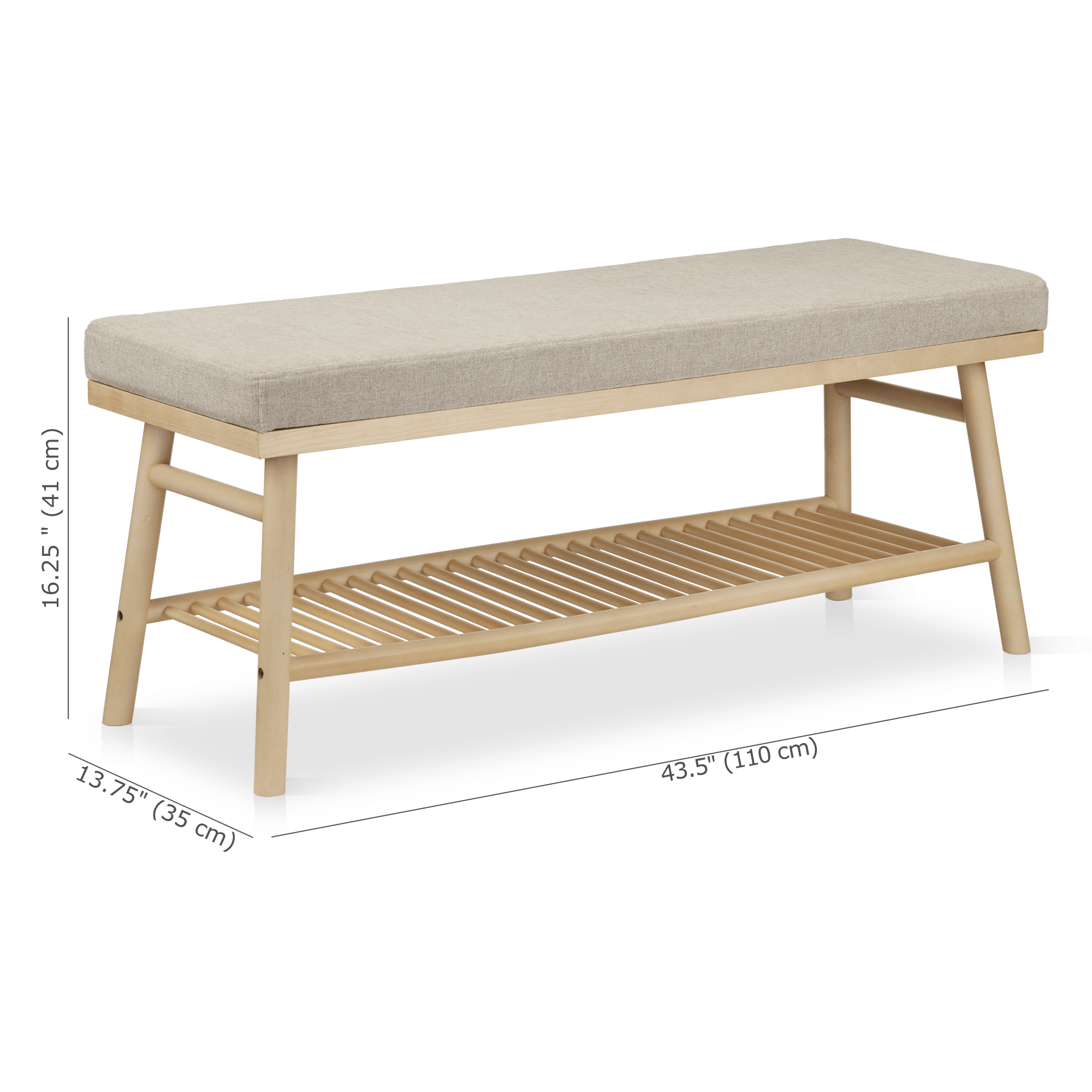 Fabric and Natural Wood Bench